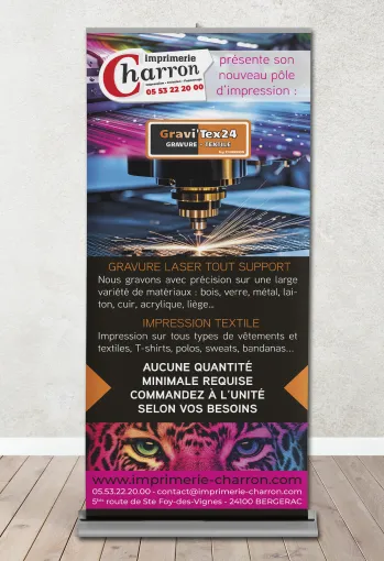 Création graphique et impression d'un roll-up publicitaire à Périgueux, Bergerac, Imprimerie Charron