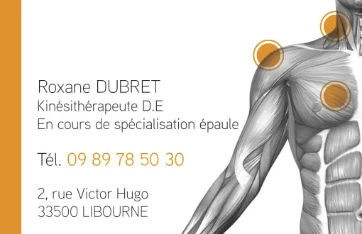 Création graphique et impression de cartes commerciales pour un cabinet de kinésithérapie à Libourne, Bergerac, Imprimerie Charron