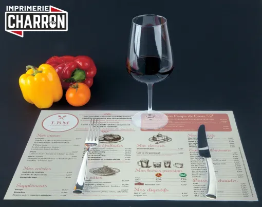Réalisation de sets de table de restaurant à Libourne, Bergerac, Imprimerie Charron