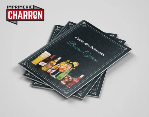 Réalisation de menus agrafés imperméables au format A5 à Périgueux, Bergerac, Imprimerie Charron