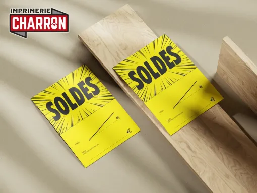Réalisation d'étiquettes de soldes pour magasin à Périgueux, Bergerac, Imprimerie Charron